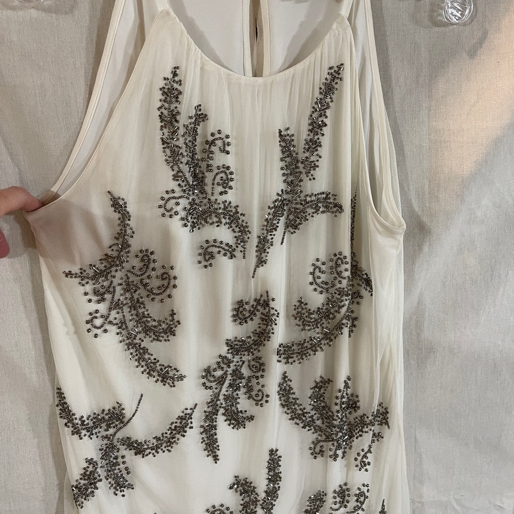 WHBM ivory beaded top L